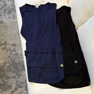 Two Michael Kors Sleeveless Navy and Black Layered Tops Large L